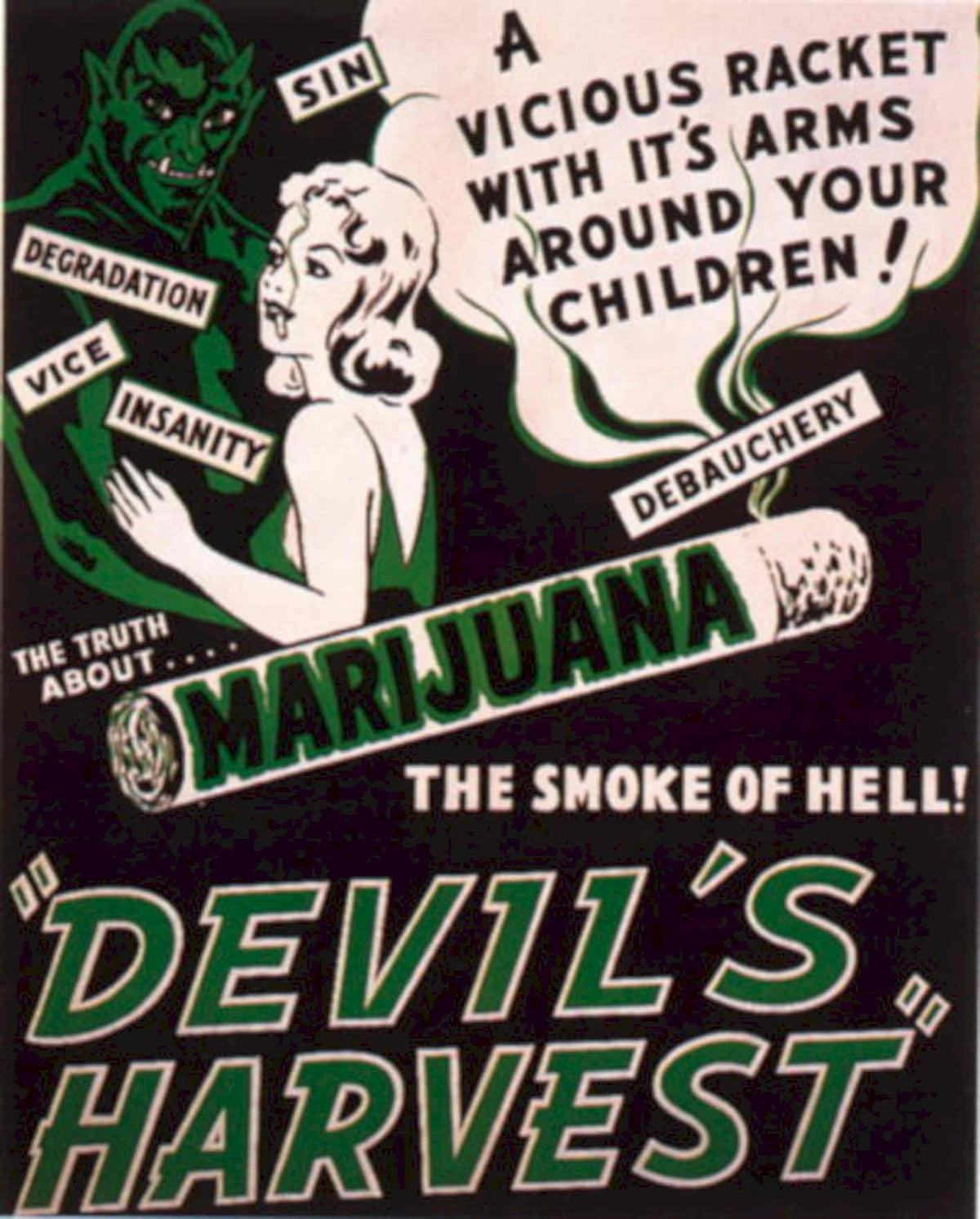 Marijuana Devil Harvest 1950s Vintage Retro Advert Poster