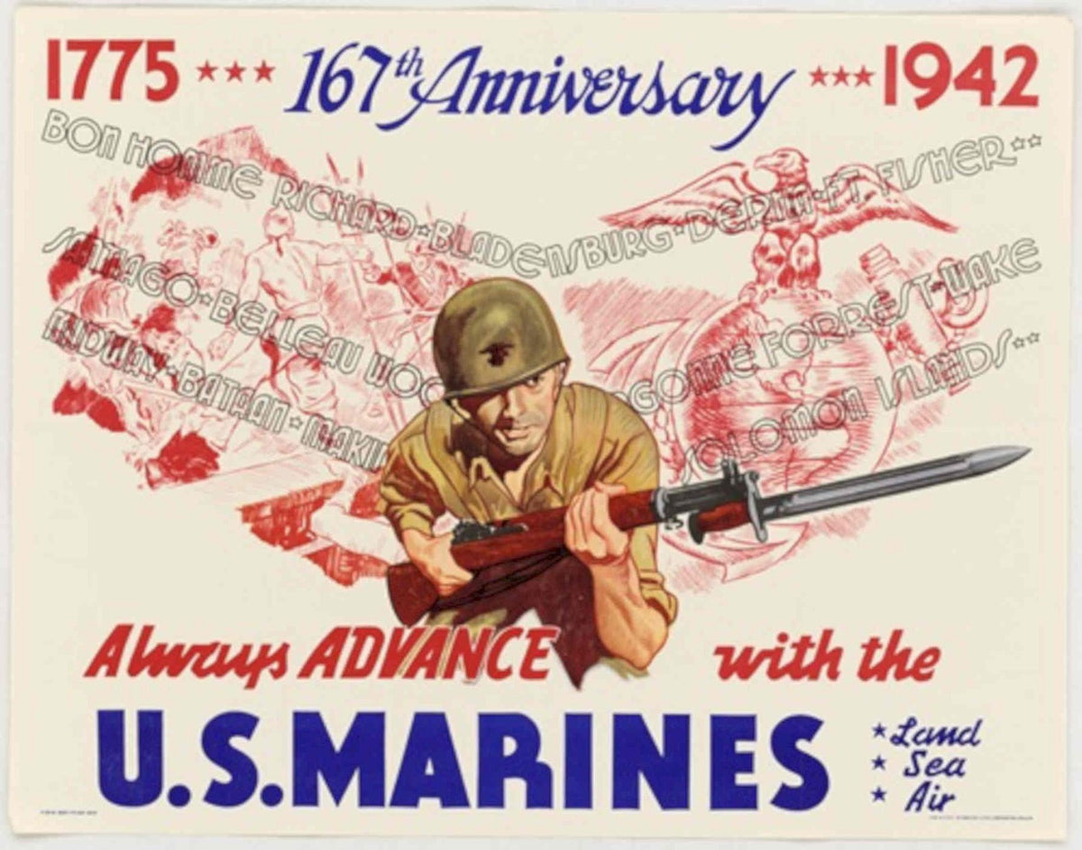 Marine Advance Poster American World War II Advert Poster