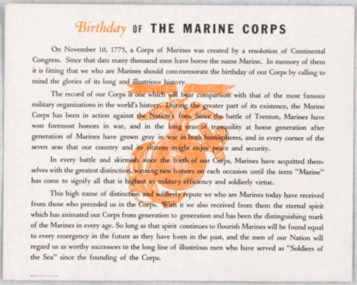 Marine Corps Birthday American World War II Advert Poster