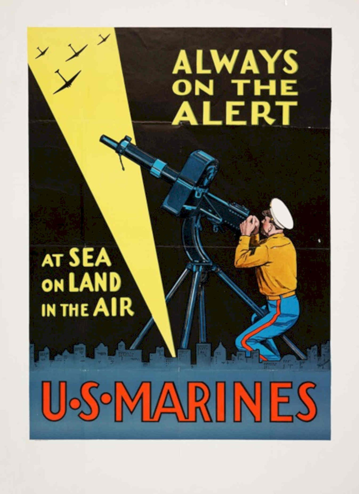 Marine Gun Alert American World War II Advert Poster
