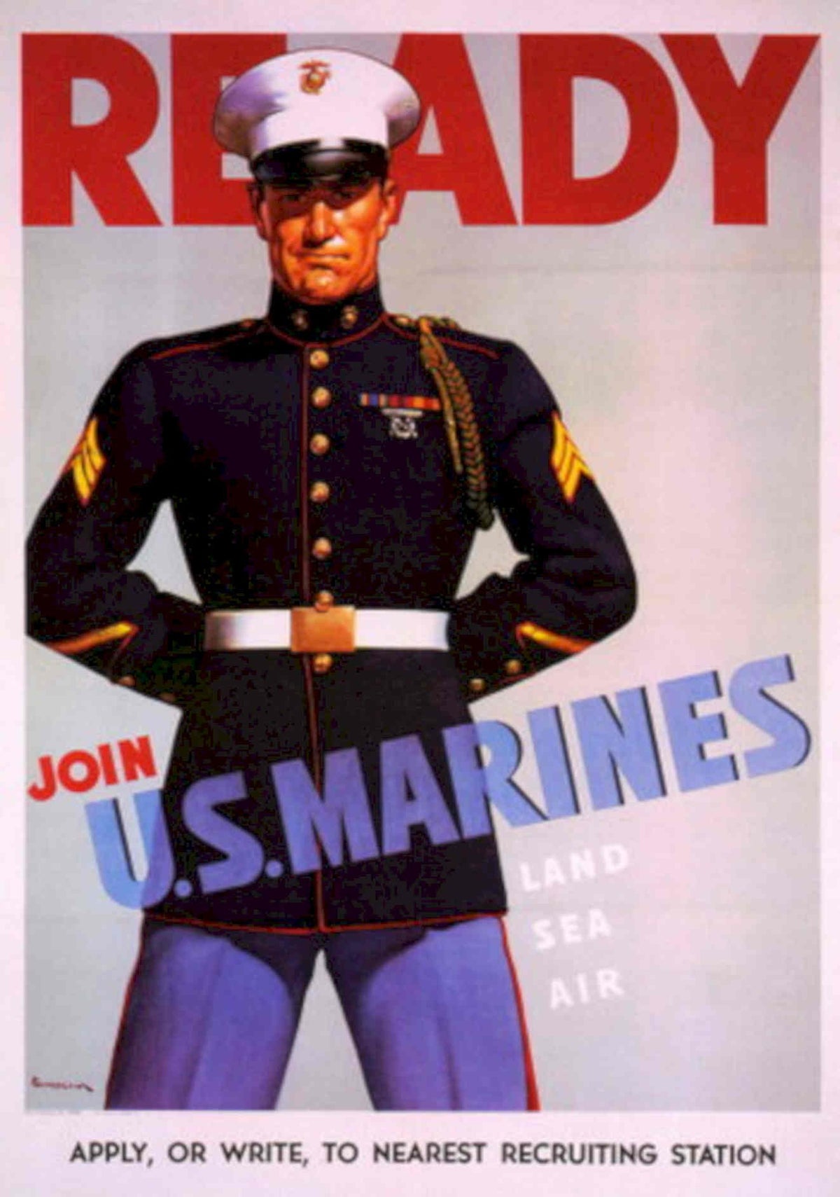 Marine Ready Usmarines 1940s Vintage Retro Advert Poster