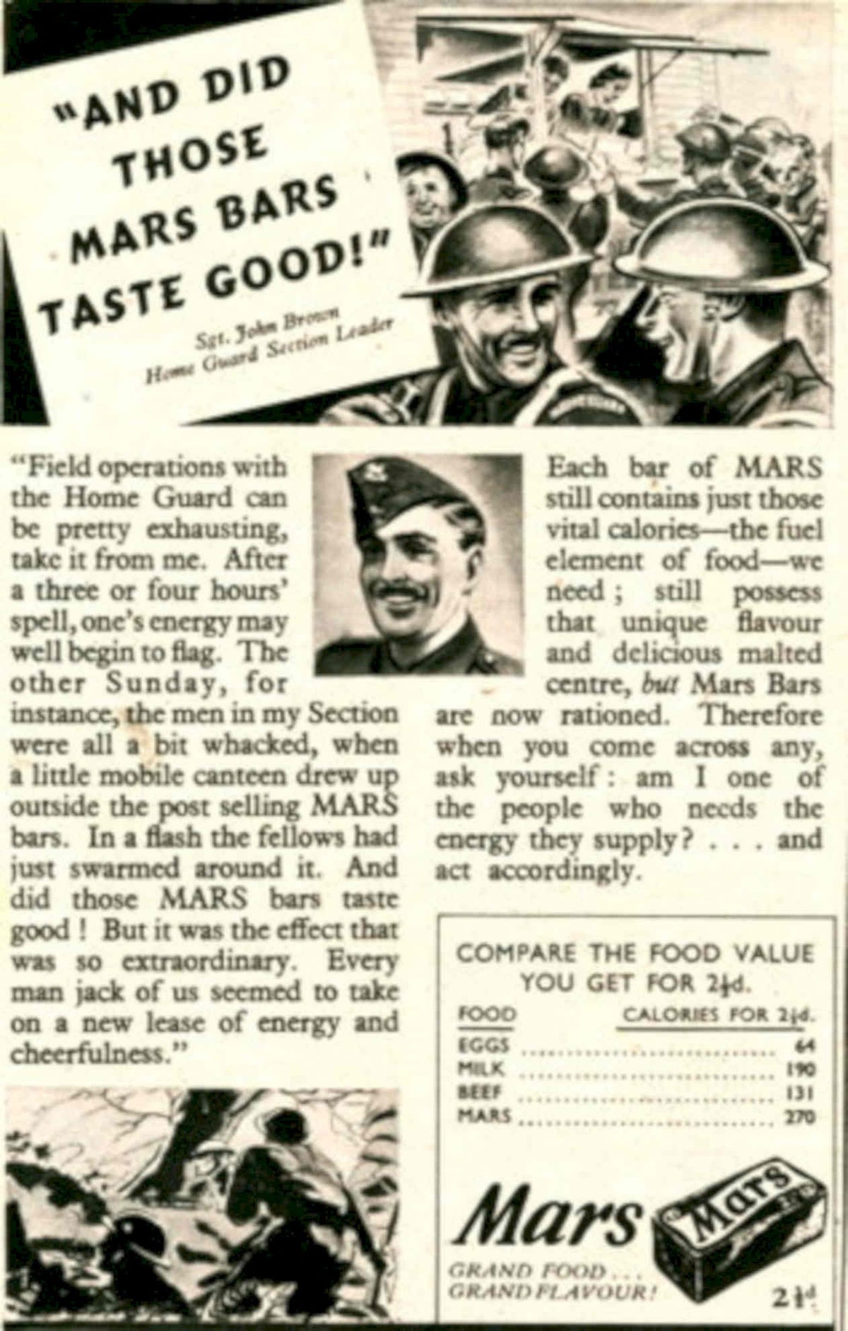 Mars Bars Soldiers 1940s Vintage Retro Advert Poster