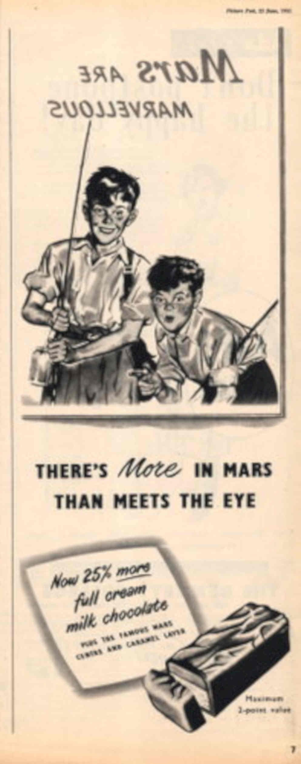 Mars Chocolate Boys 1950s Vintage Retro Advert Poster
