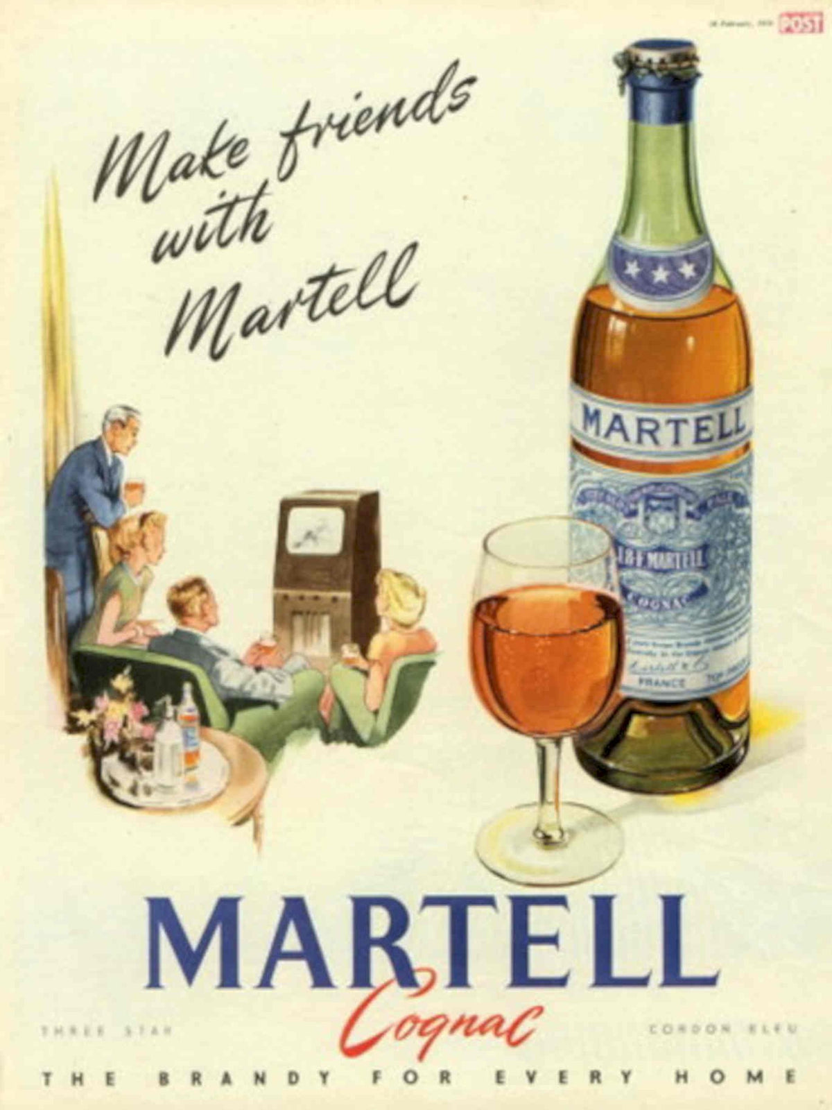 Martell Cognac Three 1950s Vintage Retro Advert Poster