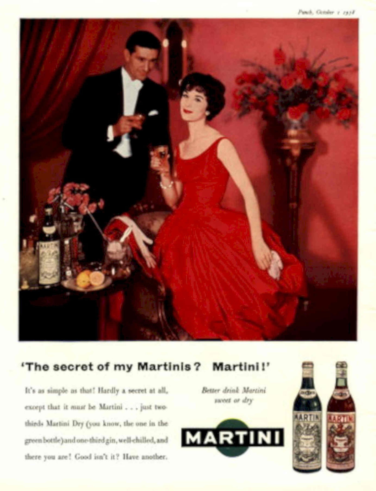 Martini Cocktails 1950s Vintage Retro Advert Poster