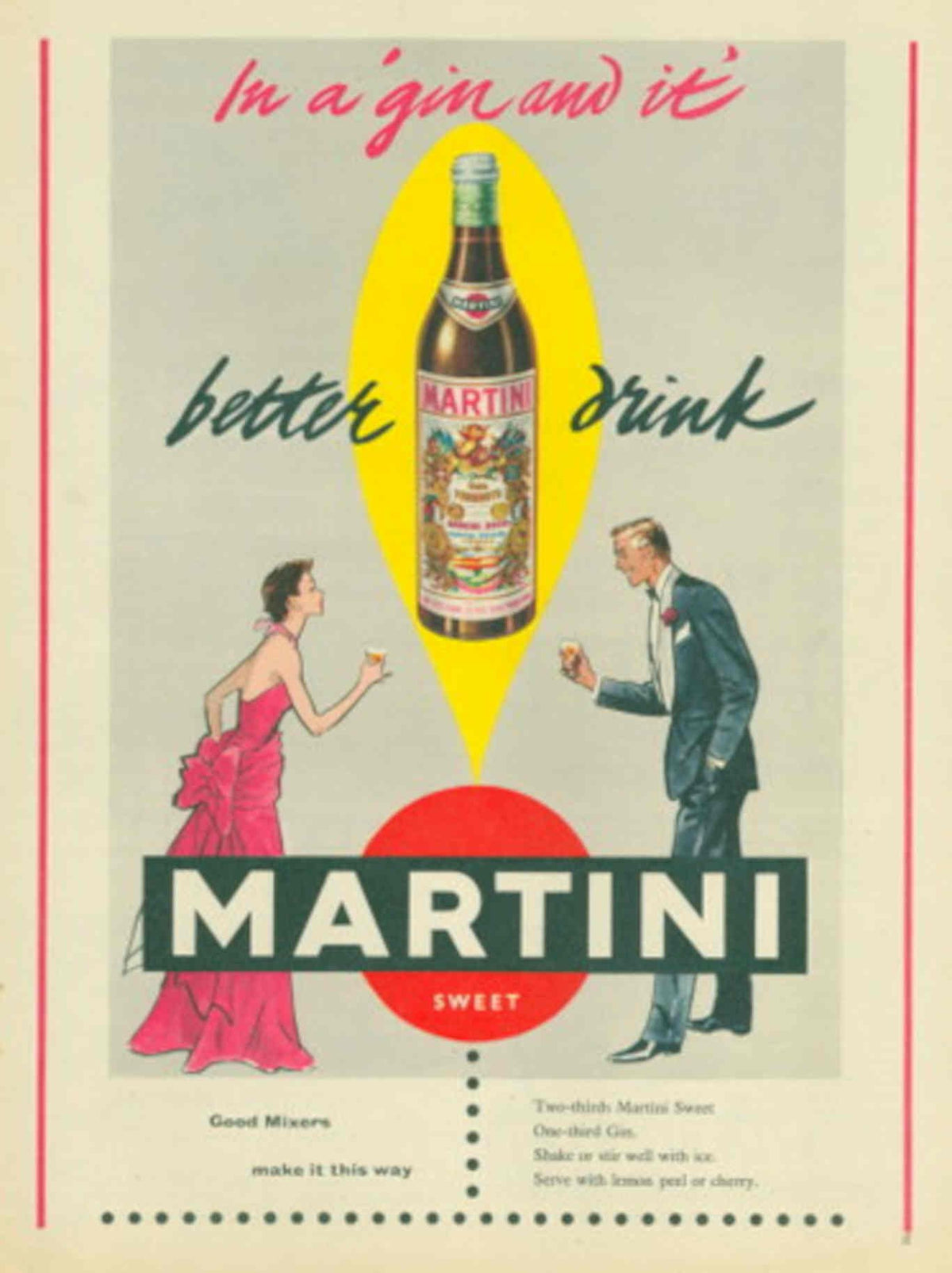 Martini Sweet Gin 1950s Vintage Retro Advert Poster