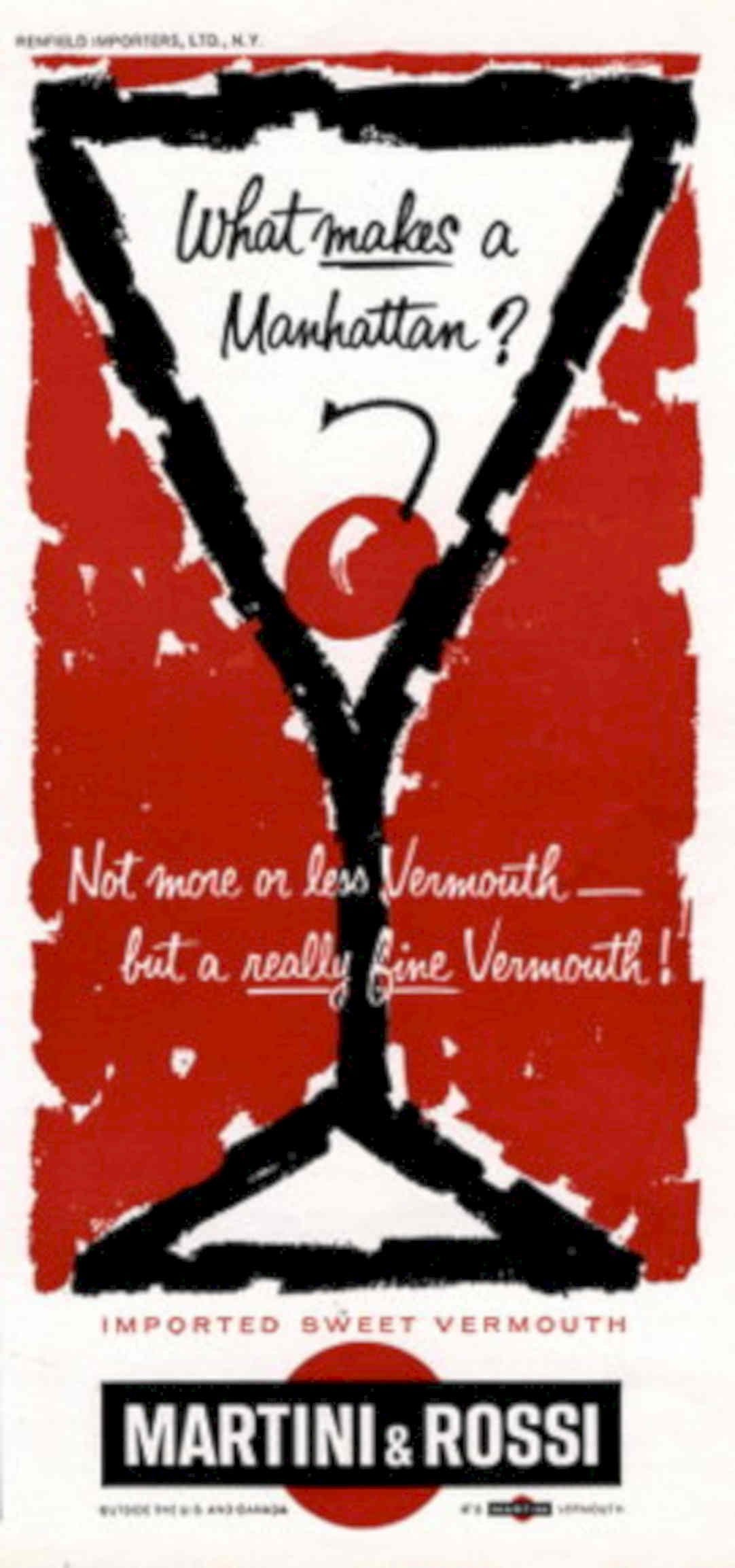 Martini Vermouth Manhattan 1950s Vintage Retro Advert Poster