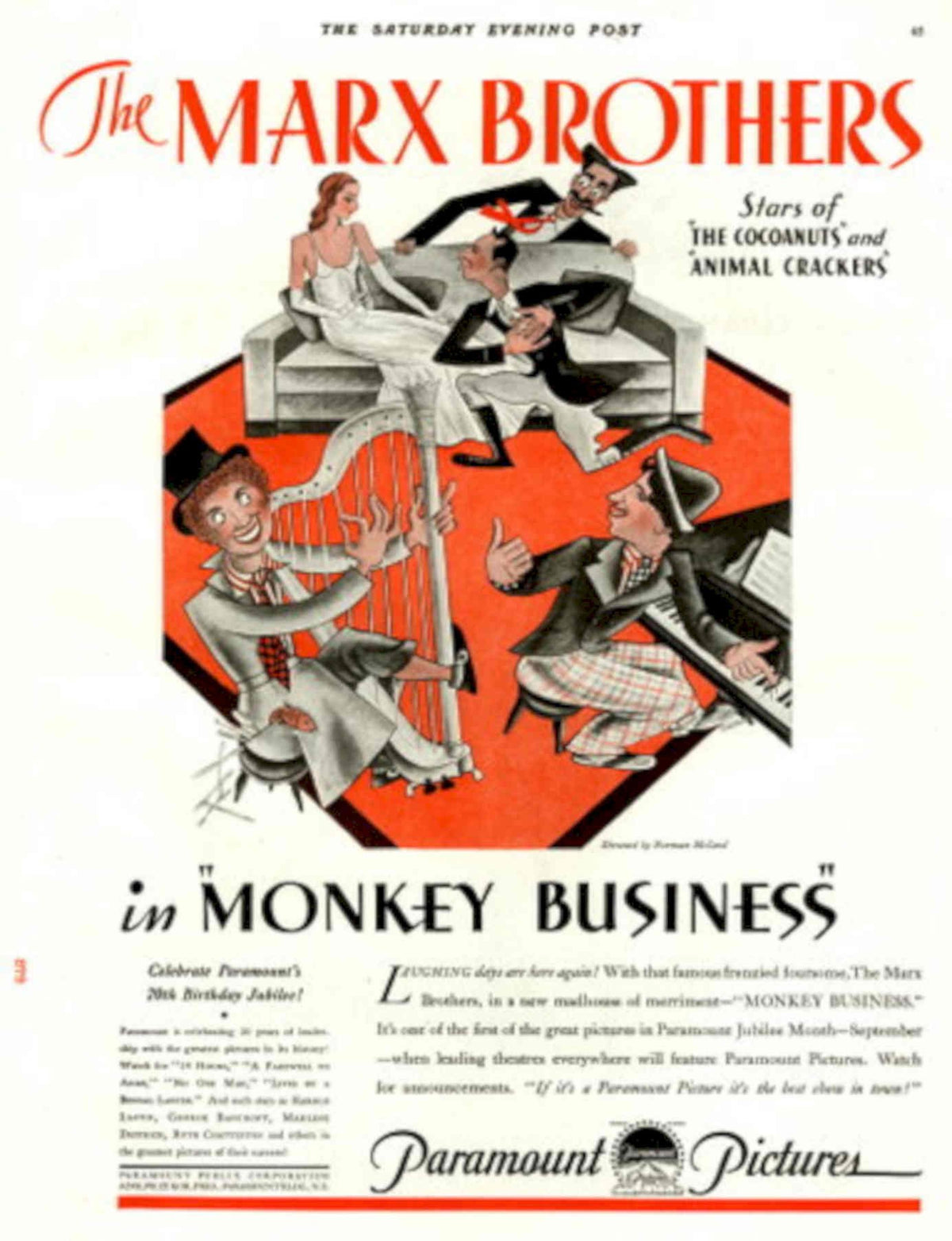 Marx Brothers Monkey 1930s Vintage Retro Advert Poster