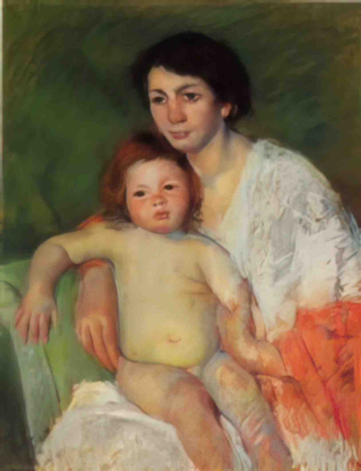 Mary Cassatt nude baby on mother s lap resting her arm on the back of Art A4 Photo Print