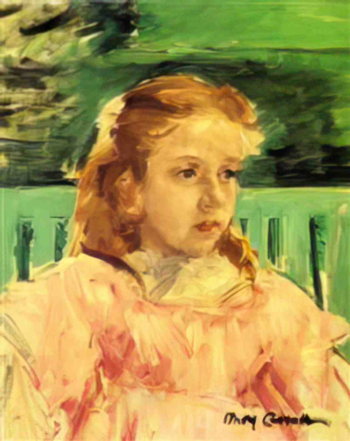 Mary Cassatt girl s head green background Art A4 Photo Print