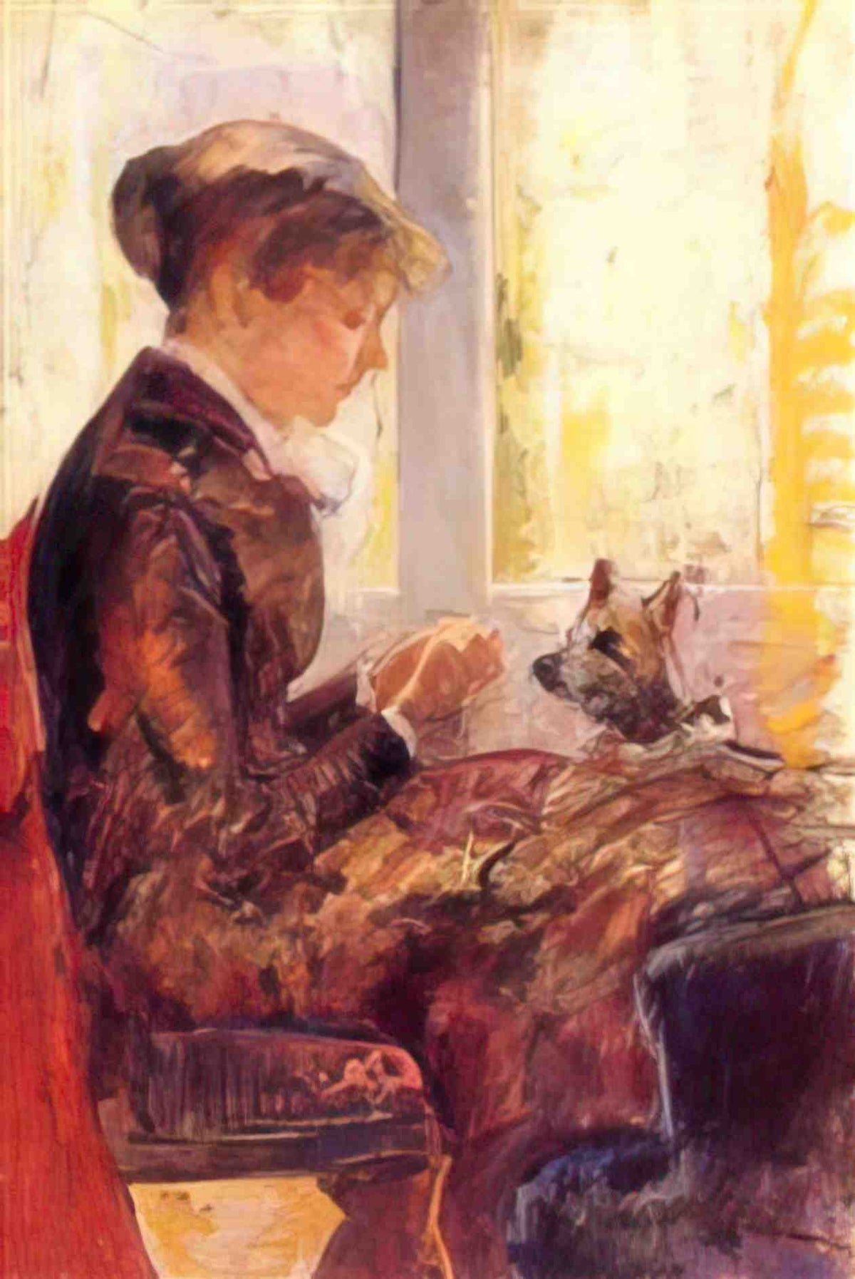 Mary Cassatt woman by a window feeding her dog Art A4 Photo Print