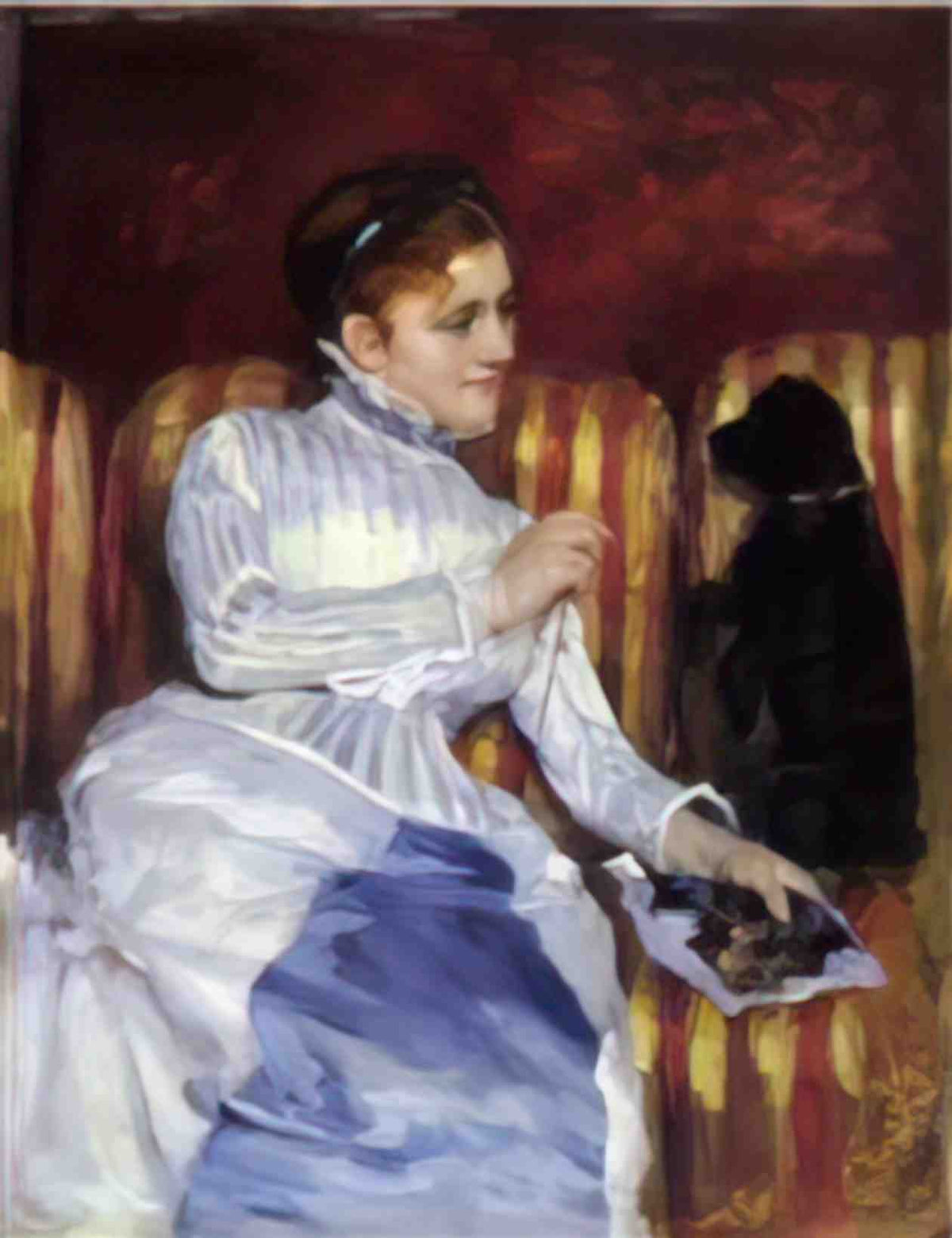 Mary Cassatt woman on a striped with a dog also known as young woman  Art A4 Photo Print