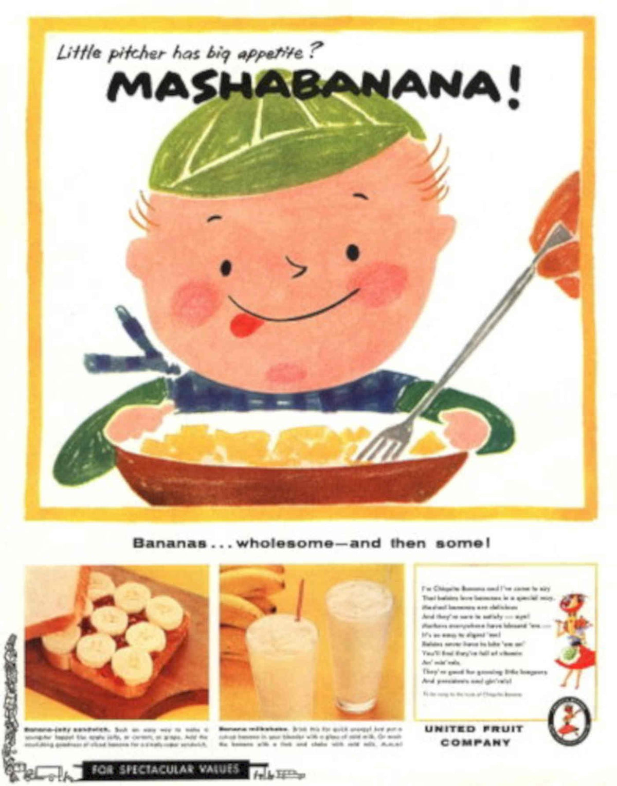 Mashabanana Bananas Fork 1950s Vintage Retro Advert Poster