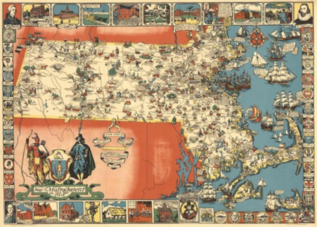 Massachusetts Bay Map Vintage Retro Advert Poster