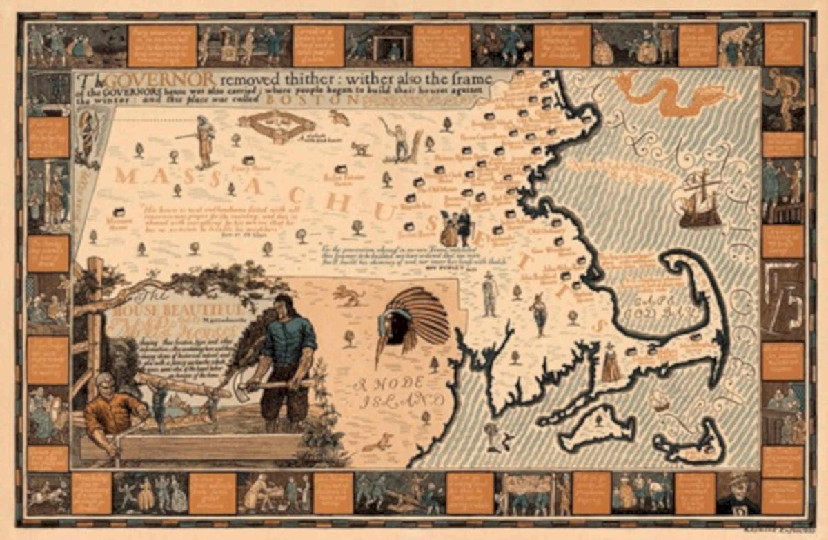 Massachusetts Bay Settlement Vintage Retro Advert Poster