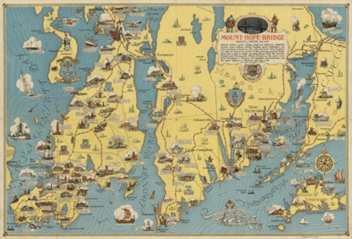 Massachusetts Coastline Map Vintage Retro Advert Poster