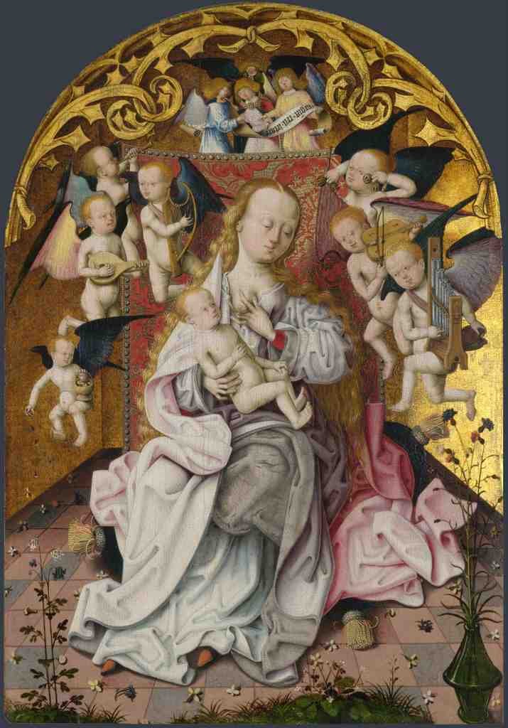Master of the Saint Bartholomew Altarpiece The Virgin and Child with Musical Angels A4 Photo Print