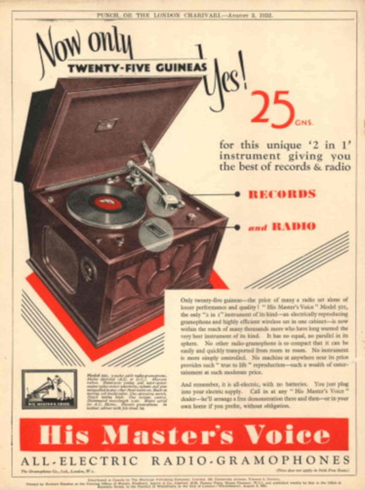Masters Voice Gramophone 1930s Vintage Retro Advert Poster