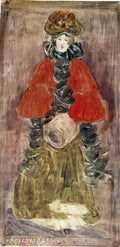 Maurice Prendergast lady with red cape and muff Art A4 Photo Print