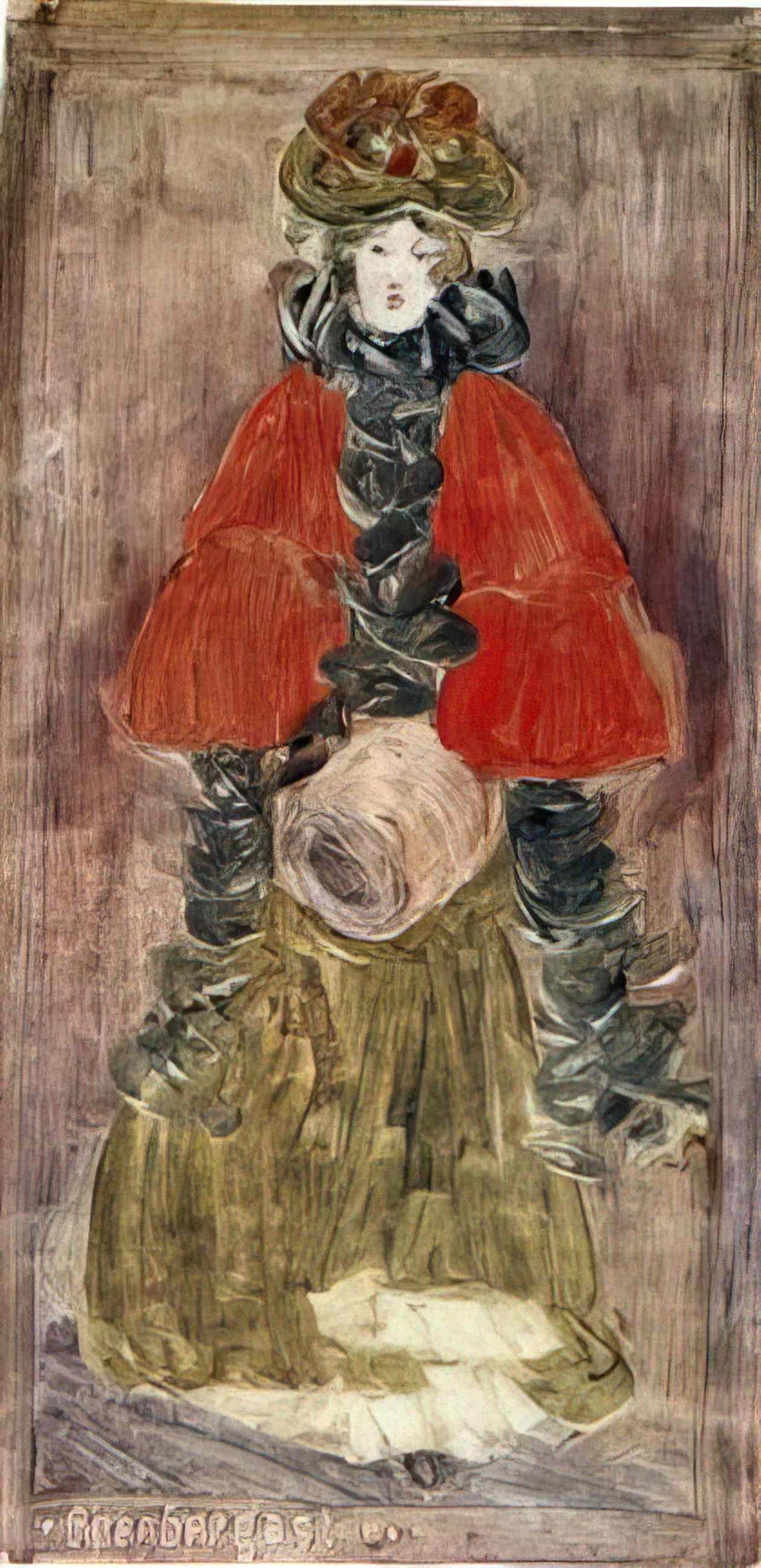 Maurice Prendergast lady with red cape and muff Art A4 Photo Print