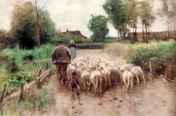 Mauve Anton Bringing Home The Flock A4 Photo Print