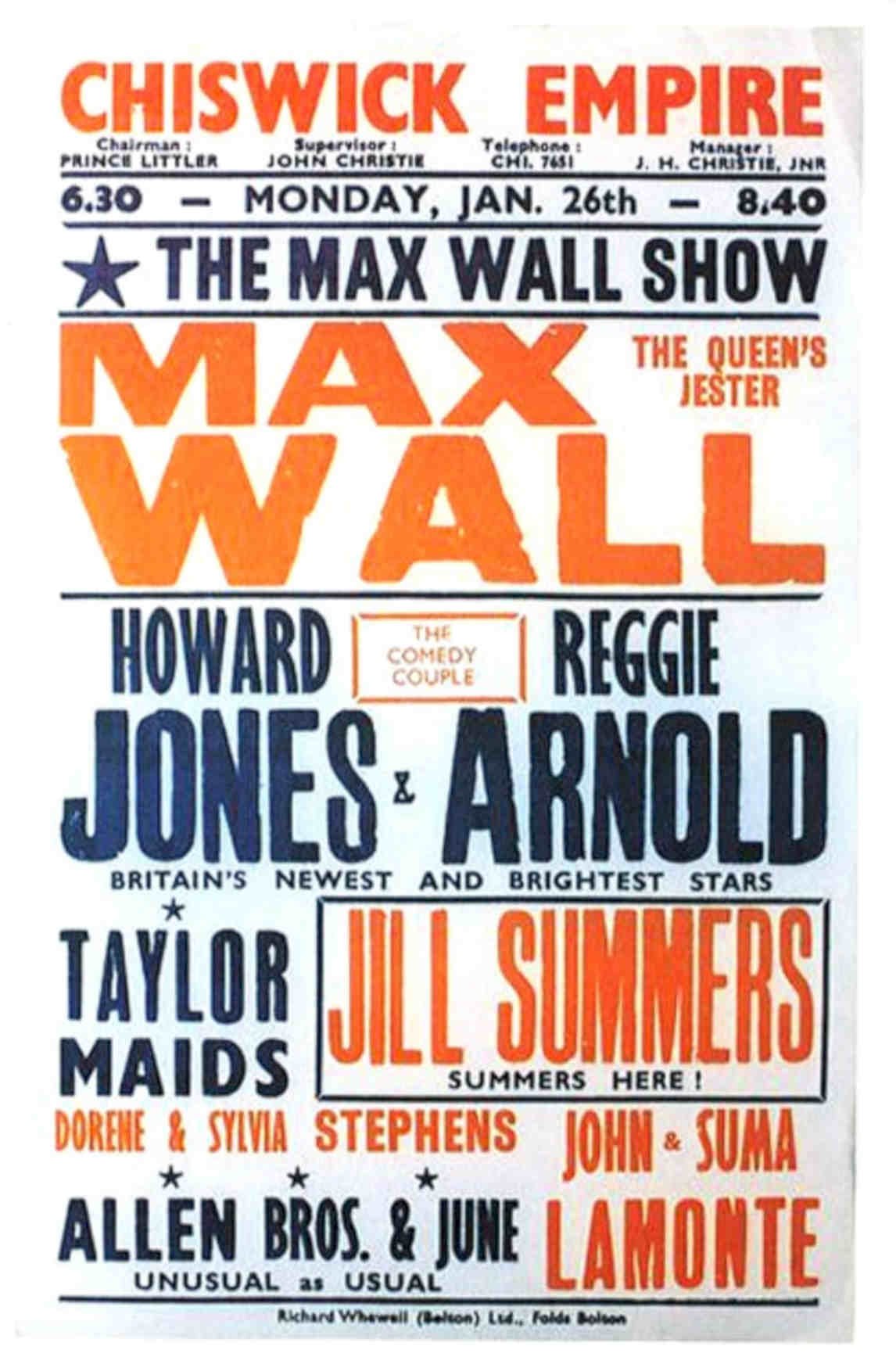 Max Wall Show Vintage Retro Advert Poster A4 Photo Print