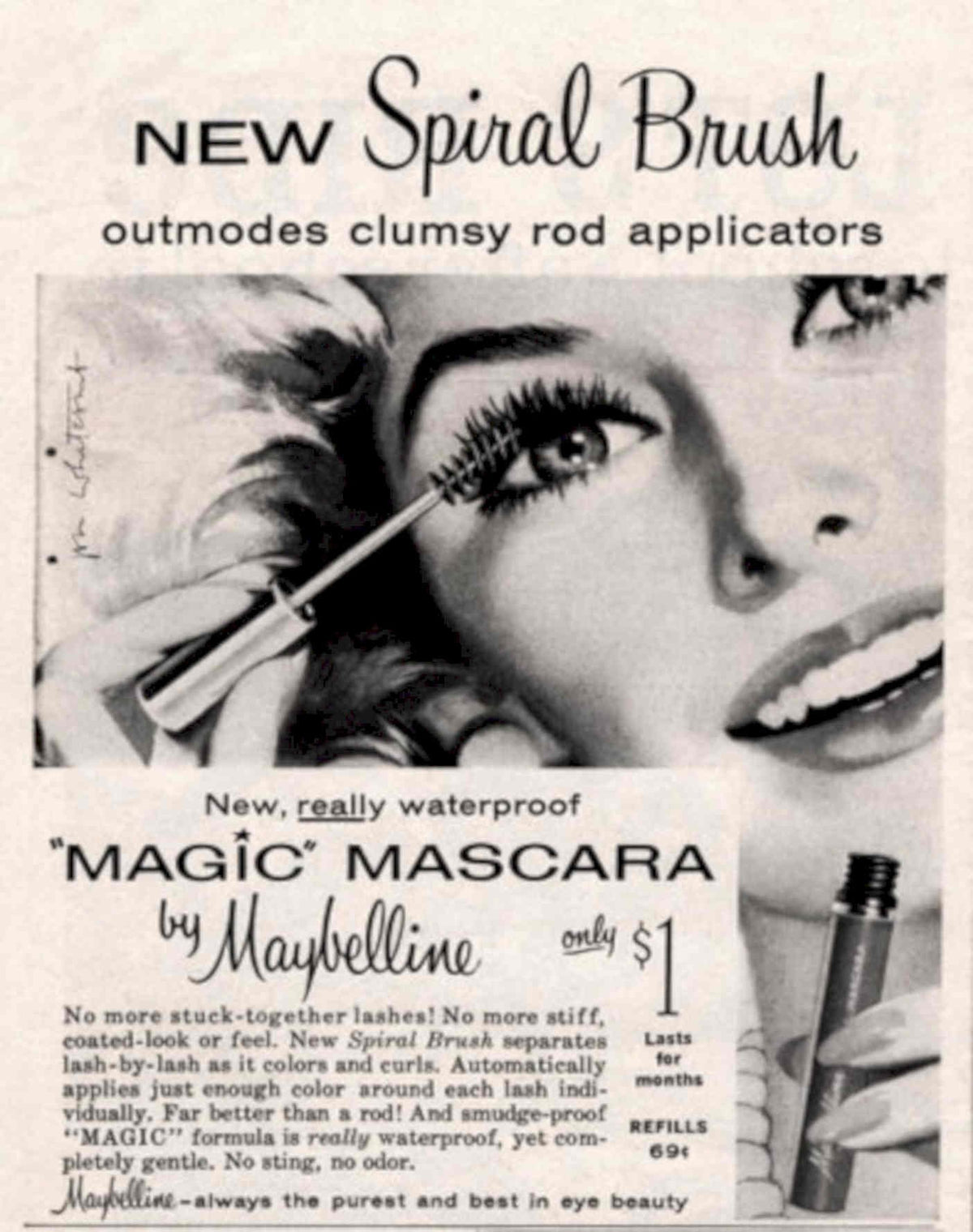 Maybelline Magic Mascara 1 1950s Vintage Retro Advert Poster