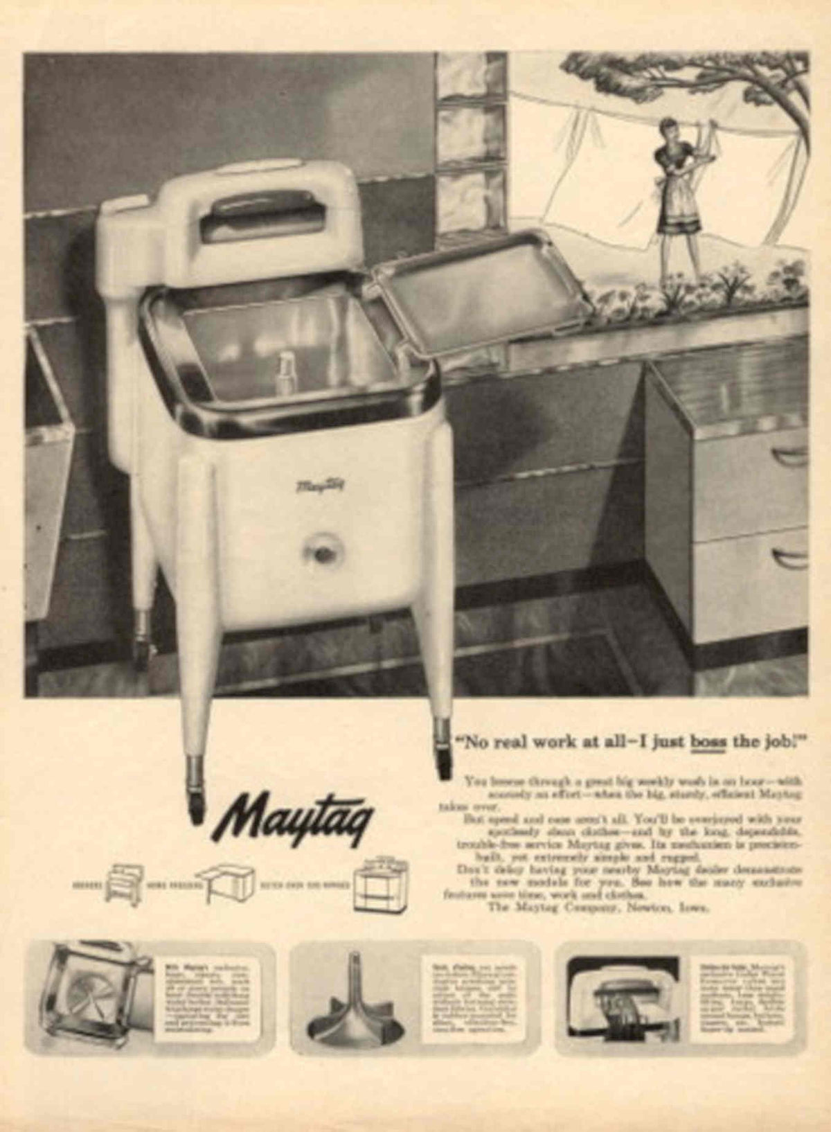 Maytag Laundry Scene 1940s Vintage Retro Advert Poster