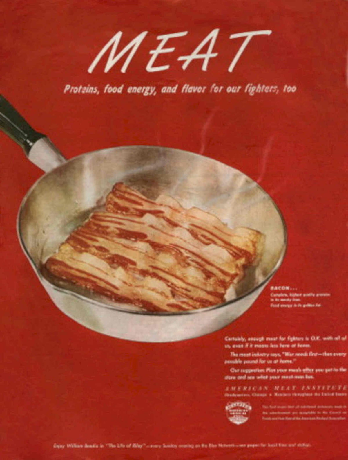 Meat Bacon Skillet 1950s Vintage Retro Advert Poster