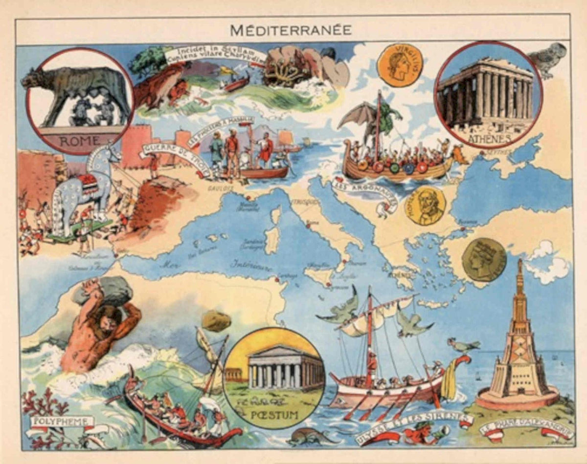 Mediterranean Conflicts Map Vintage Retro Advert Poster