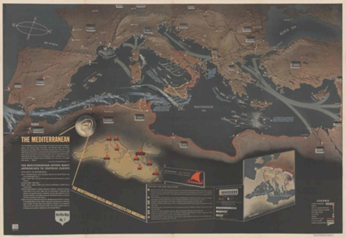 Mediterranean Map Europe Vintage Retro Advert Poster