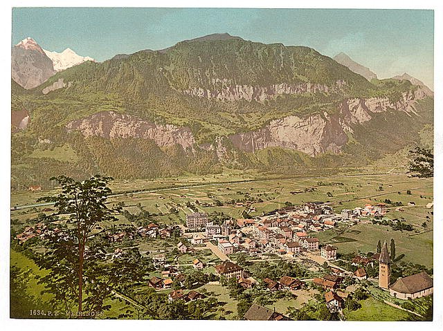 Meiringen birds eye view Bernese Oberland Vintage A4 Photo Print