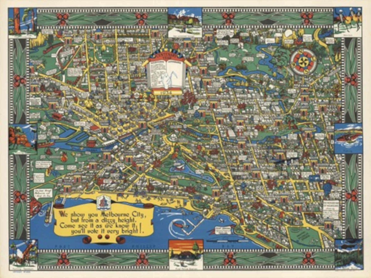 Melbourne City Map Vintage Retro Advert Poster
