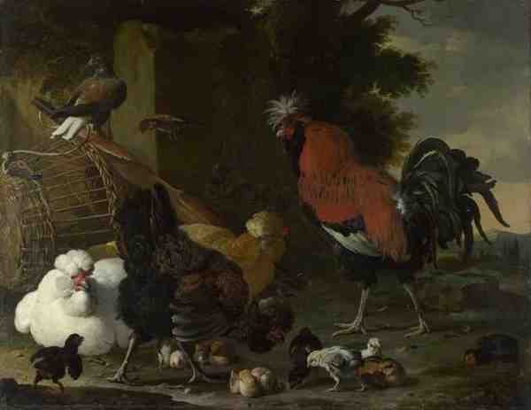 Melchior D'Hondecoeter A Cock, Hens And Chicks A4 Photo Print