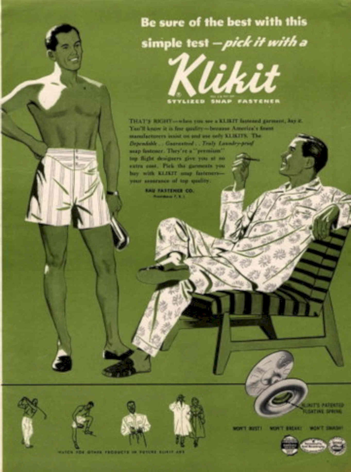 Men Klikit Fastener 1940s Vintage Retro Advert Poster
