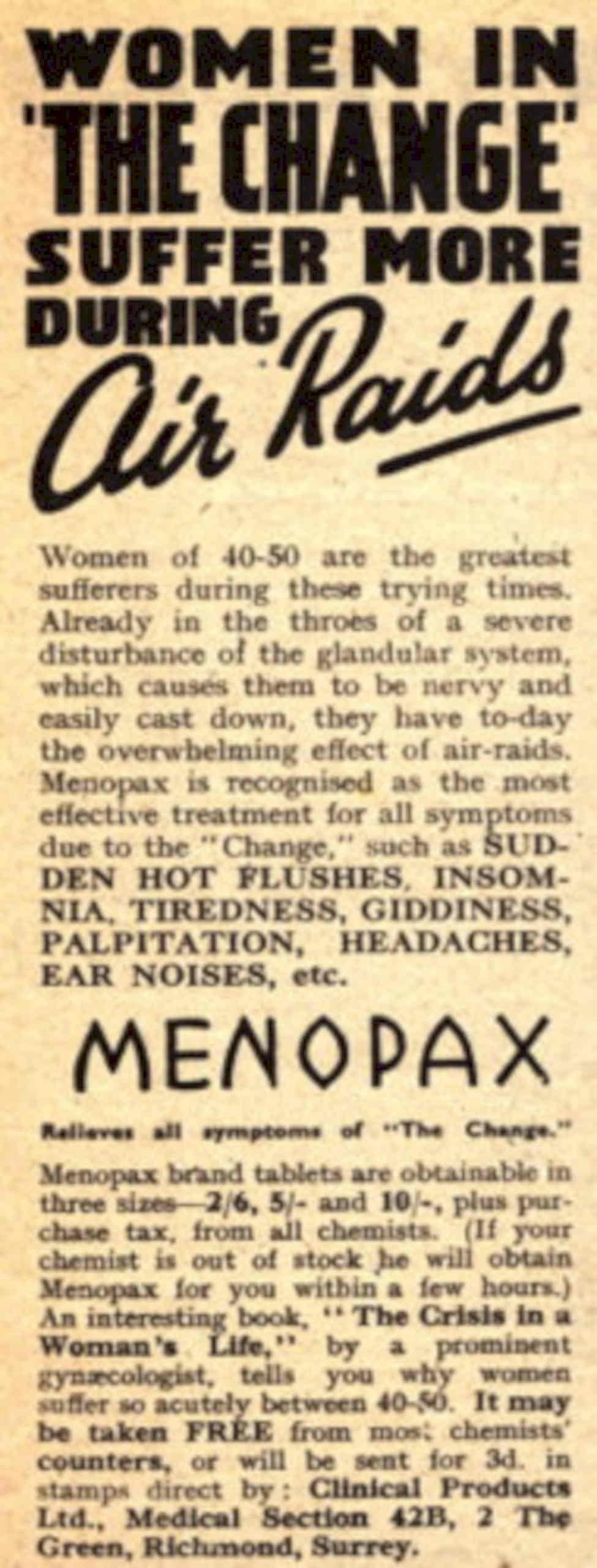 Menopax Woman Change 1940s Vintage Retro Advert Poster