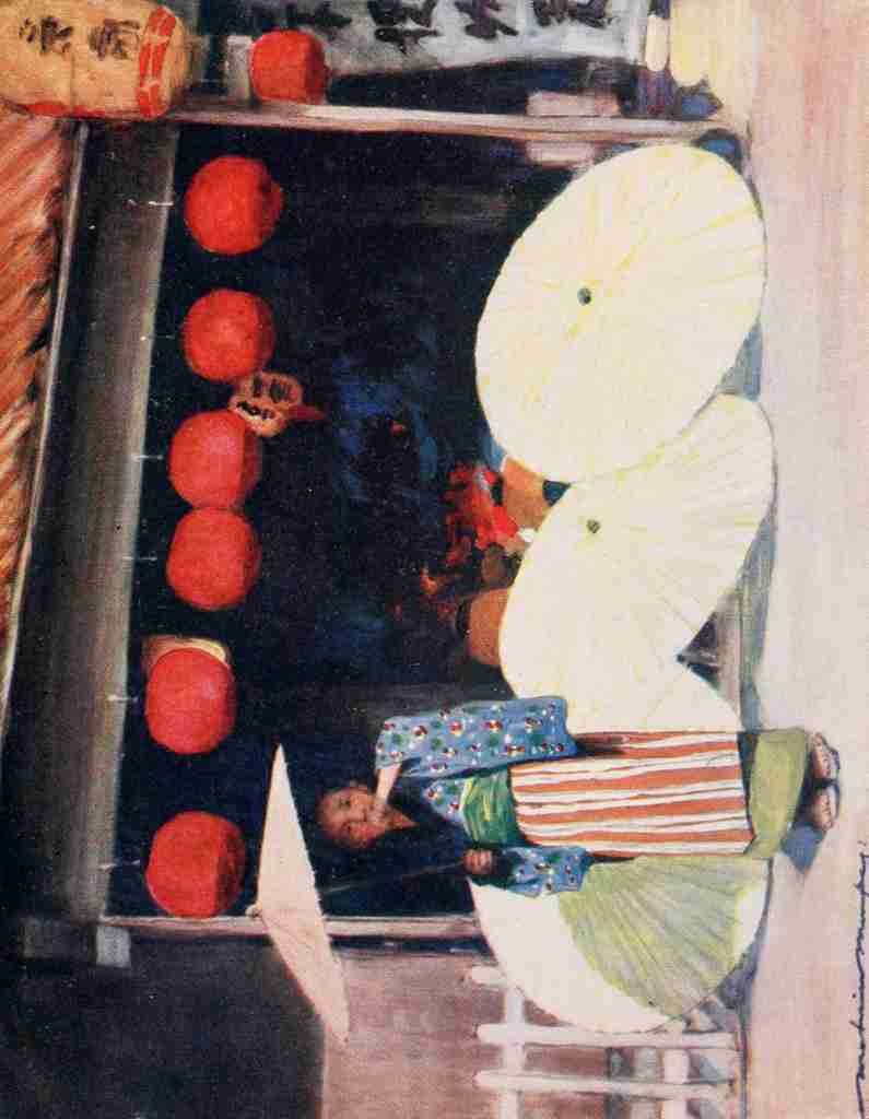 Menpes Mortimer 1855 1938 Japan 1901 Umbrellas & commerce A4 Photo Print