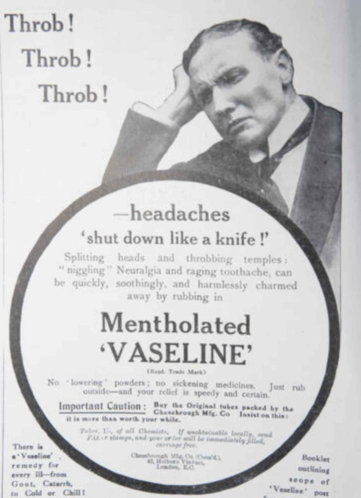 Menthol Vaseline Headache Vintage Retro Advert Poster A4 Photo Print