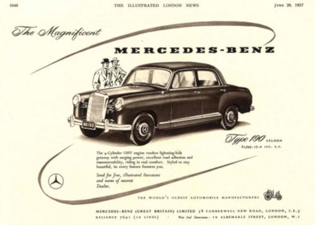 Mercedes 190 Saloon 1950s Vintage Retro Advert Poster