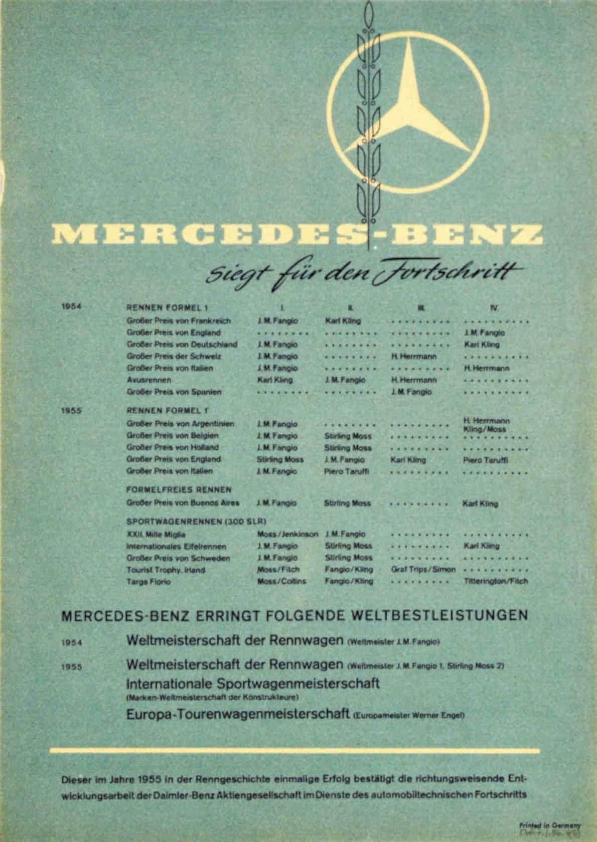 Mercedes Benz 1954 Vintage Retro Advert Poster A4 Photo Print