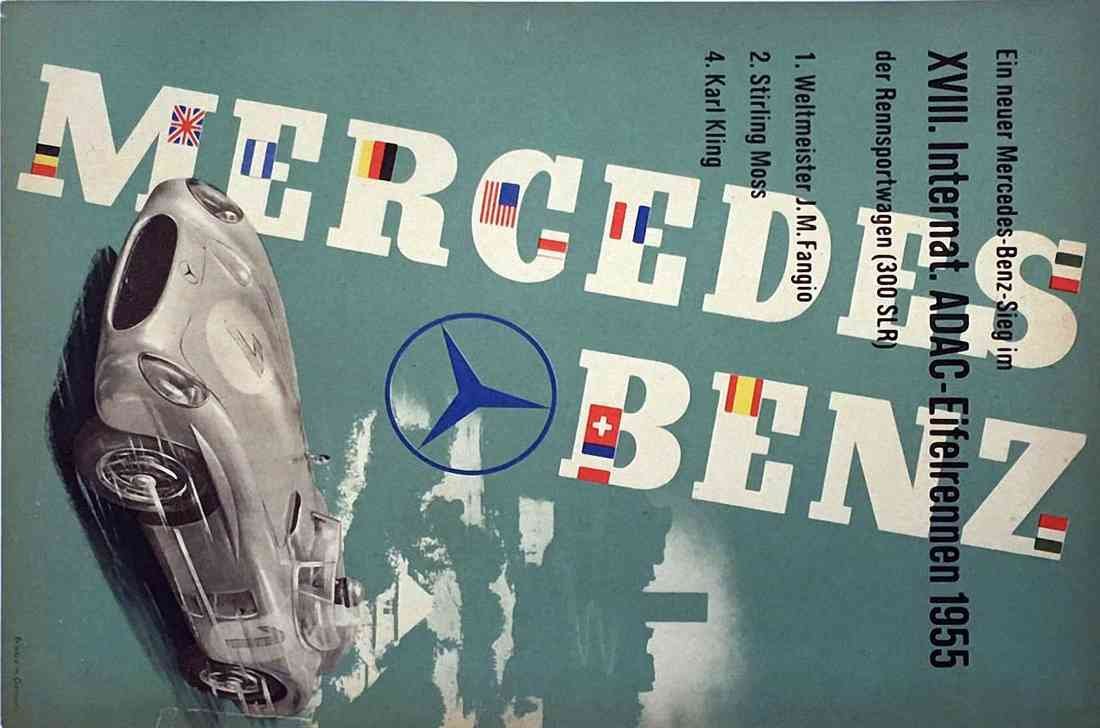 Mercedes Poster 1955 Fangio Stirling Moss A4 Photo Print