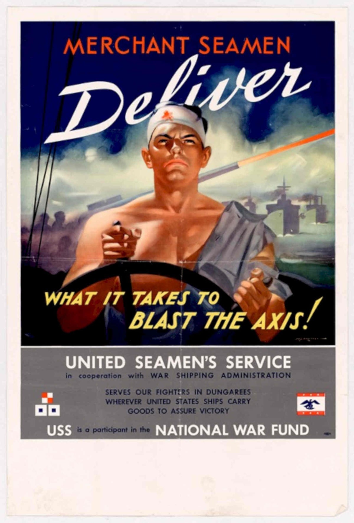 Merchant Seamen Blast American World War II Advert Poster