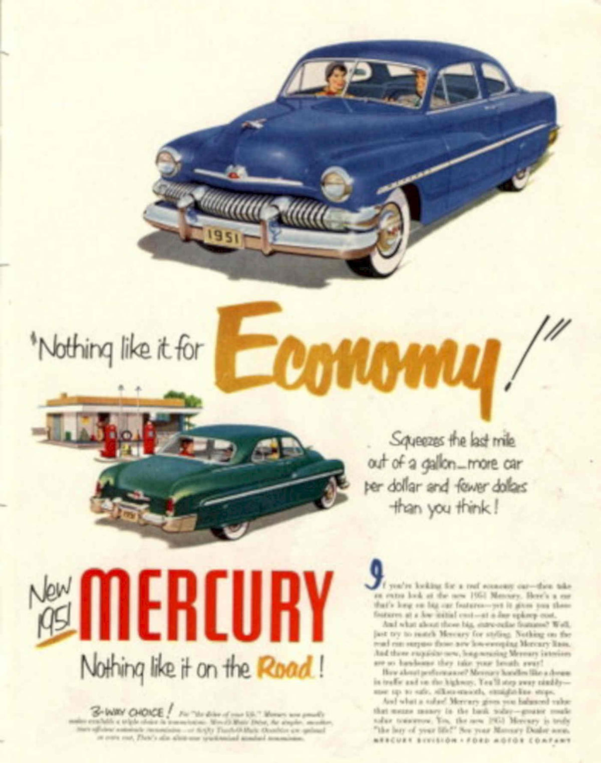 Mercury 1951 Sedan 1950s Vintage Retro Advert Poster