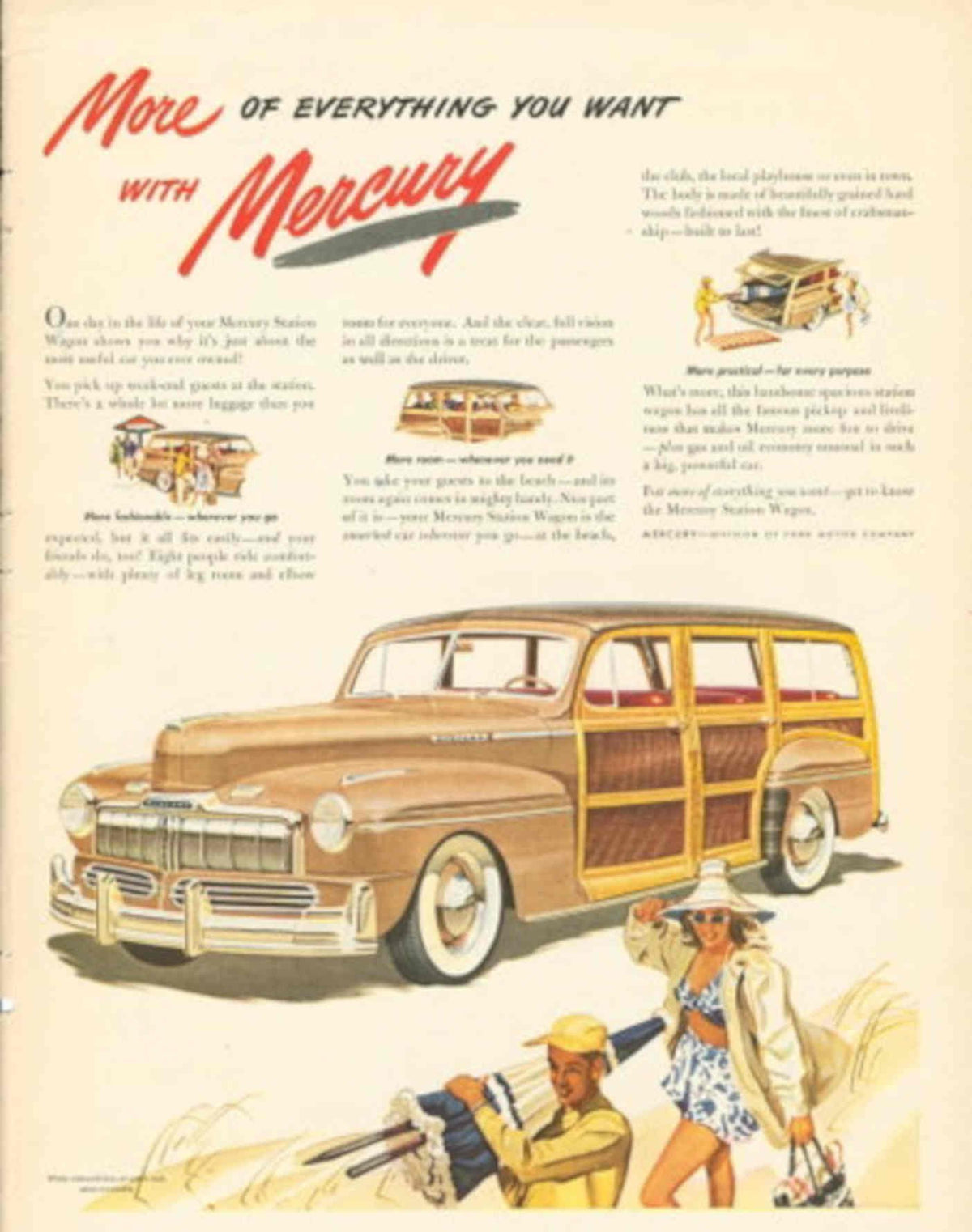 Mercury Woodie Beach 1940s Vintage Retro Advert Poster