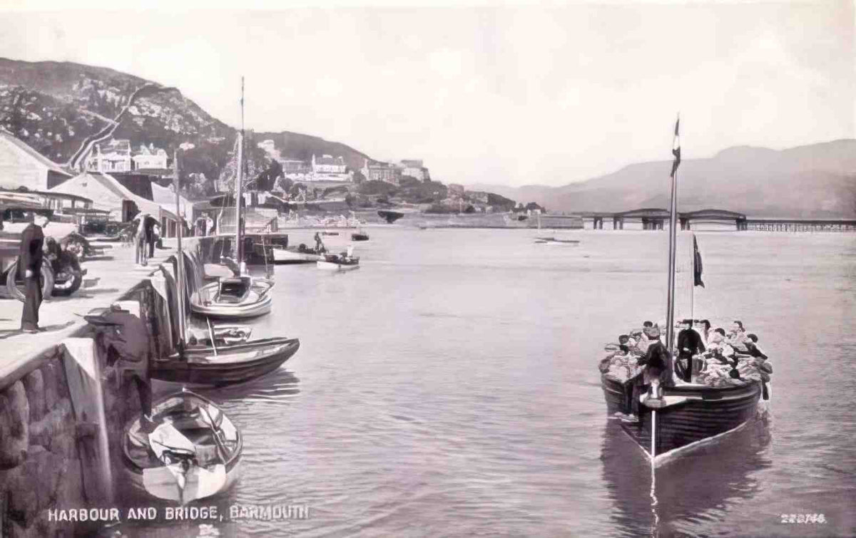 Merionethshire Barmouth Harbour and Bridge Vintage A4 Photo Print