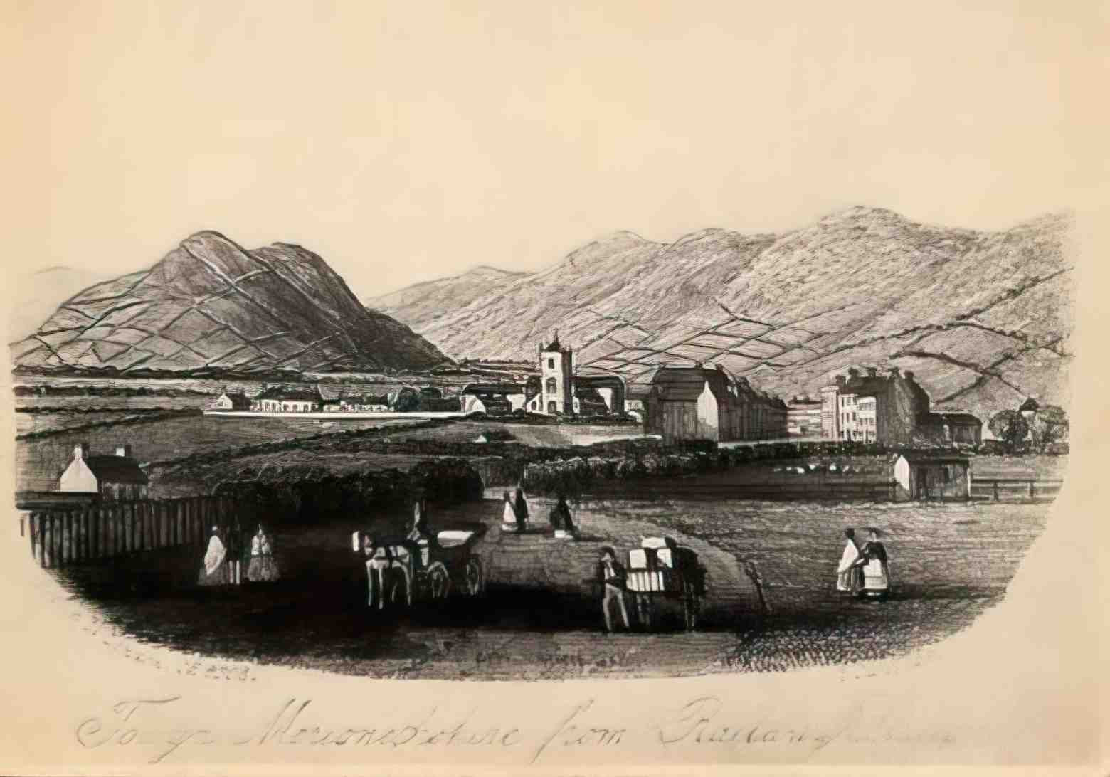 Merionethshire Towyn from railway station 1868 Vintage A4 Photo Print
