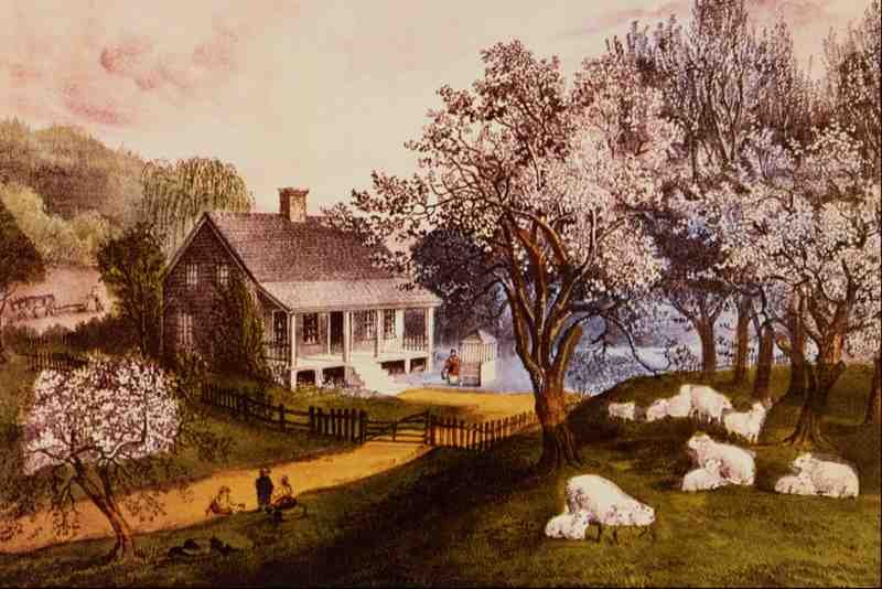 524014 American Homestead Spring Currier And Ives A4 Photo Print