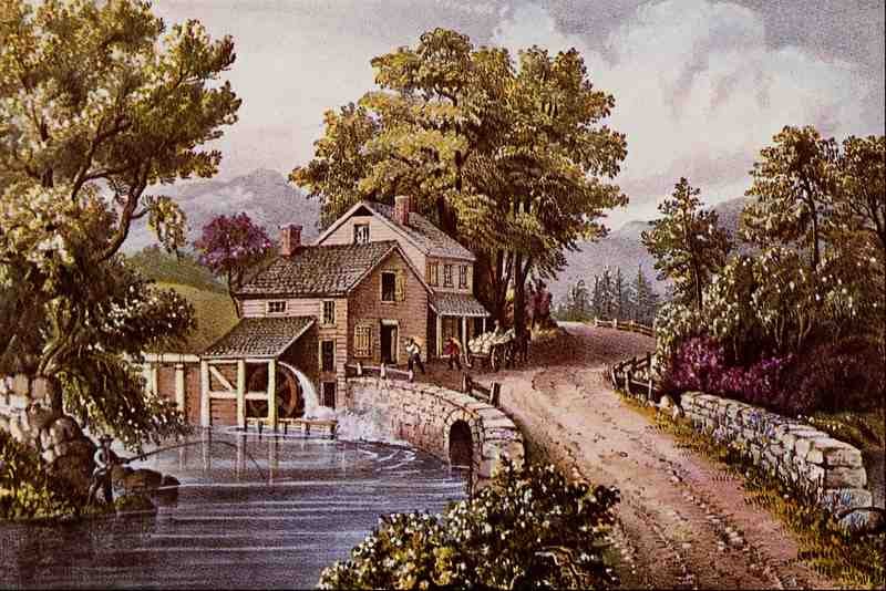 566005 The Roadside Mill Currier & Ives A4 Photo Print
