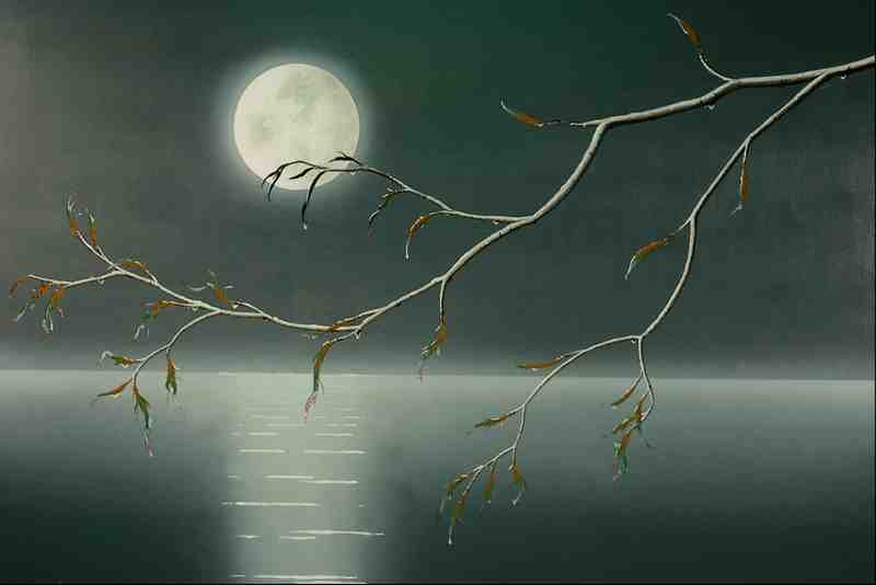 620006 Moon Over Lake A4 Photo Print