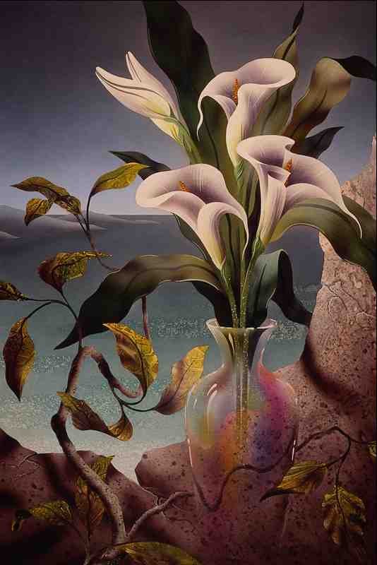 620019 Flowers Vase Lake A4 Photo Print